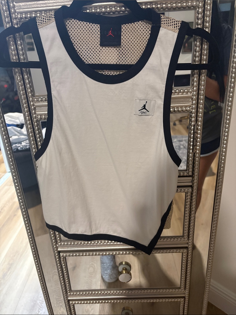 Jordan White Tank with Black Trim and Jumpman Patch
